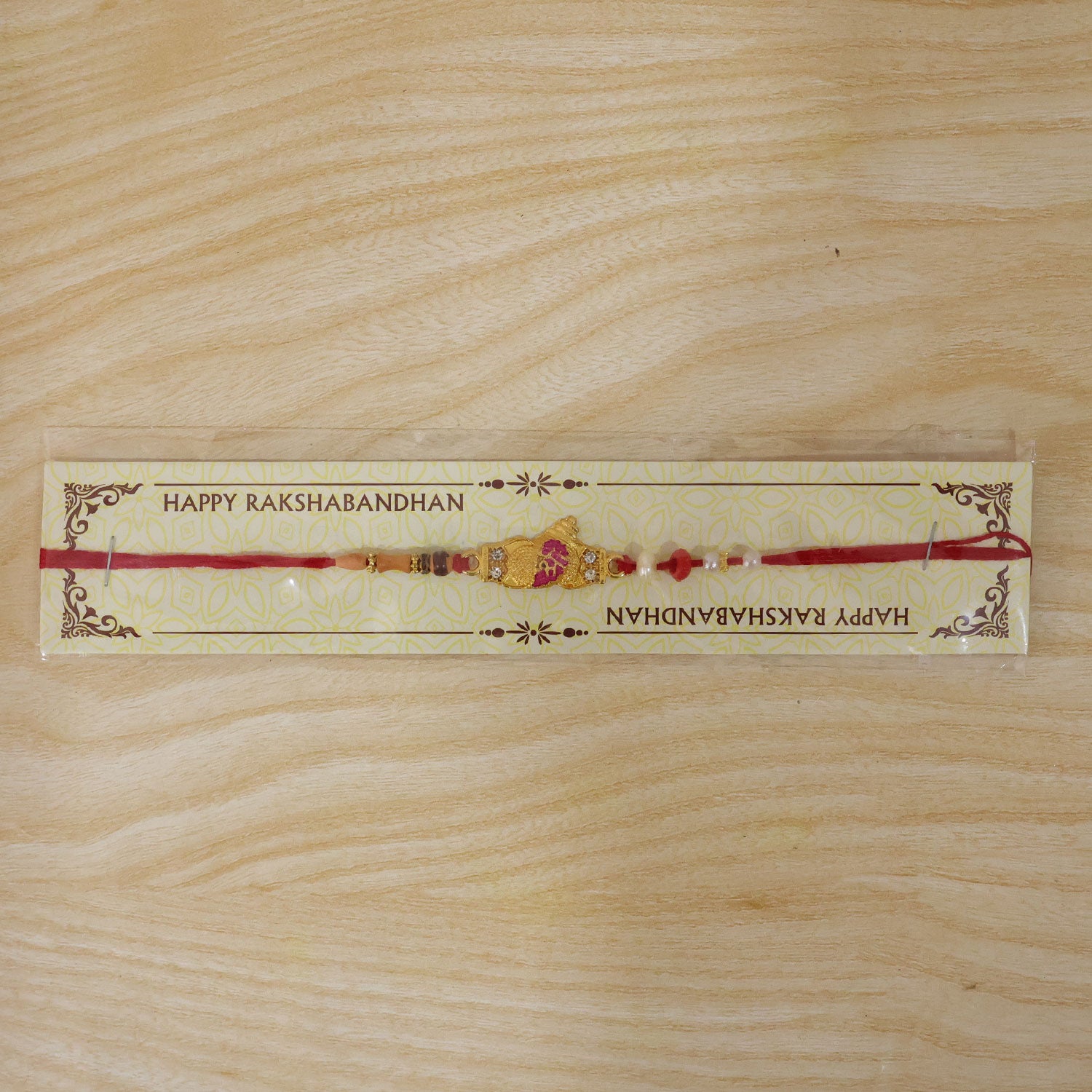Shree Color Block Designer Rakhi with Red Beads and Pearl Detail