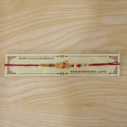 Shree Color Block Designer Rakhi with Red Beads and Pearl Detail