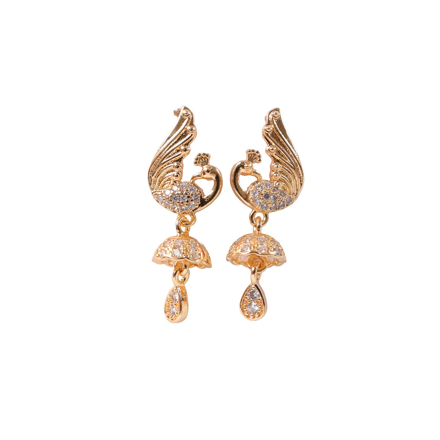 Gold-Tone Swan Design Crystal Studded Drop Earrings for Women