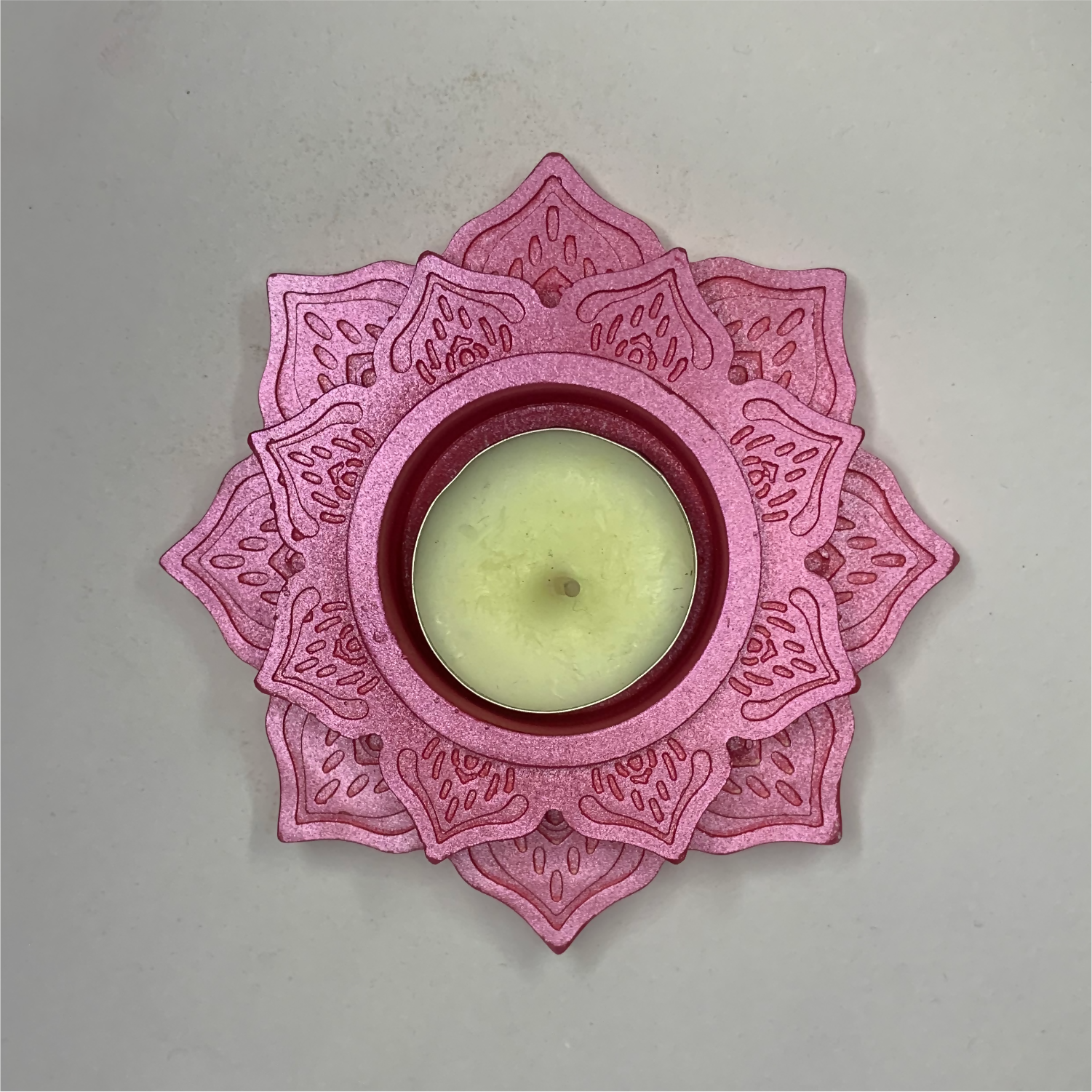 Handmade Lotus Diya – Metallic Pink Tealight Holder | Traditional Candle Holder for Diwali, Pooja, Meditation & Home Décor | Festival Gift Item