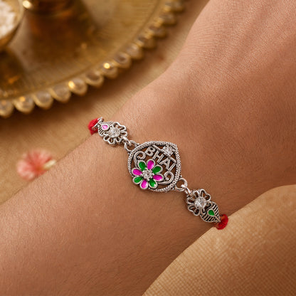 Elegant Rakhi with BHAI Text Plaque, crystal accents and gift style for Gift Styling