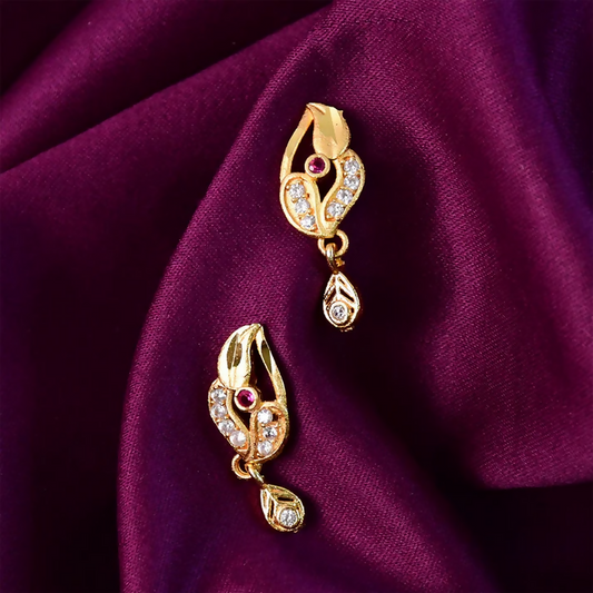 Classic Gold Finish Earrings with Crystal Detailing & Red Stone