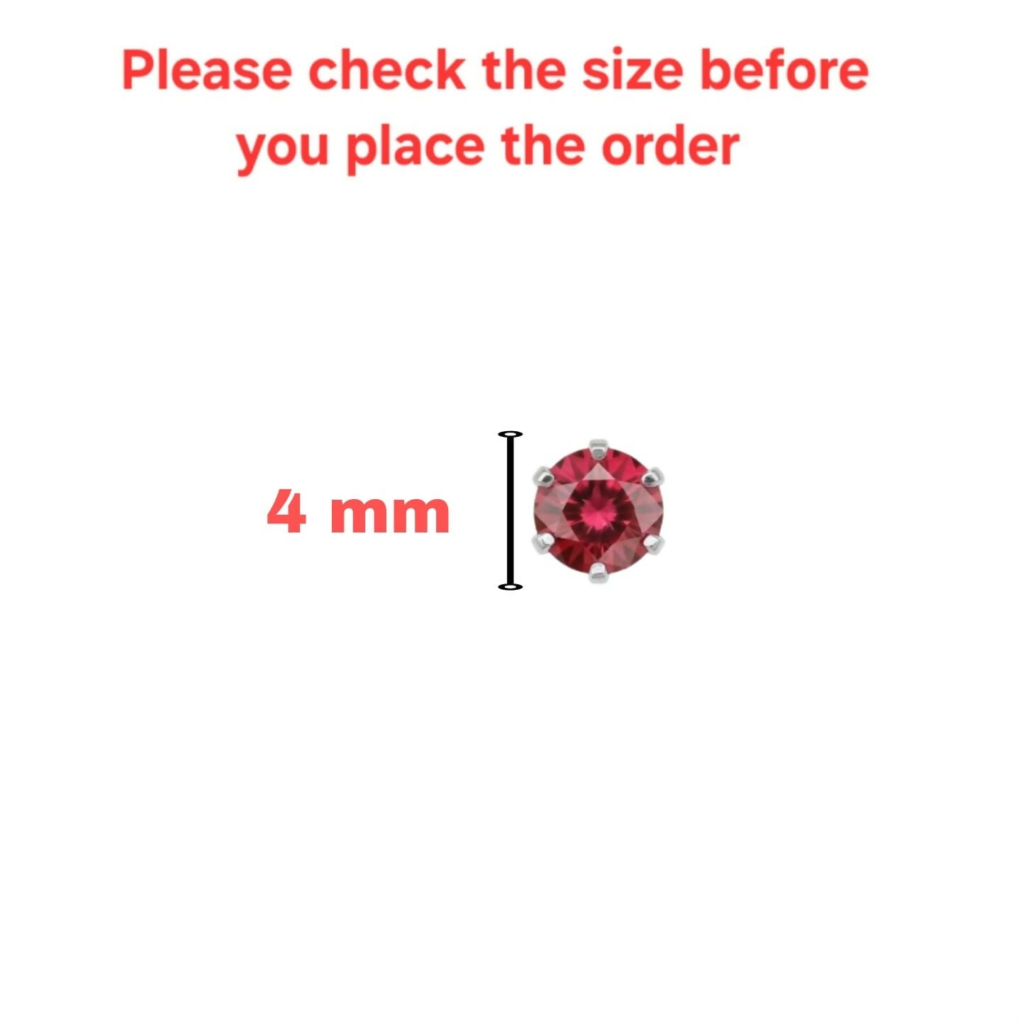 Group of six silver-plated red crystal labret studs together in a pack