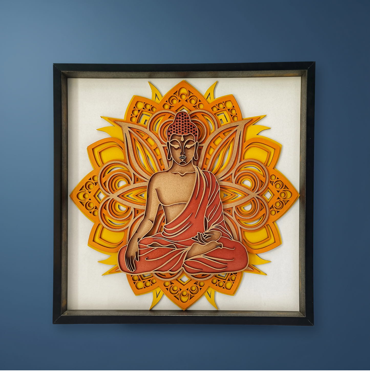 Handcrafted Wooden Buddha Wall Art – Multi-Layer 3D Wall Frame | Peaceful Mandala Design | Spiritual Home Decor Gift | Handmade Indian Artwork