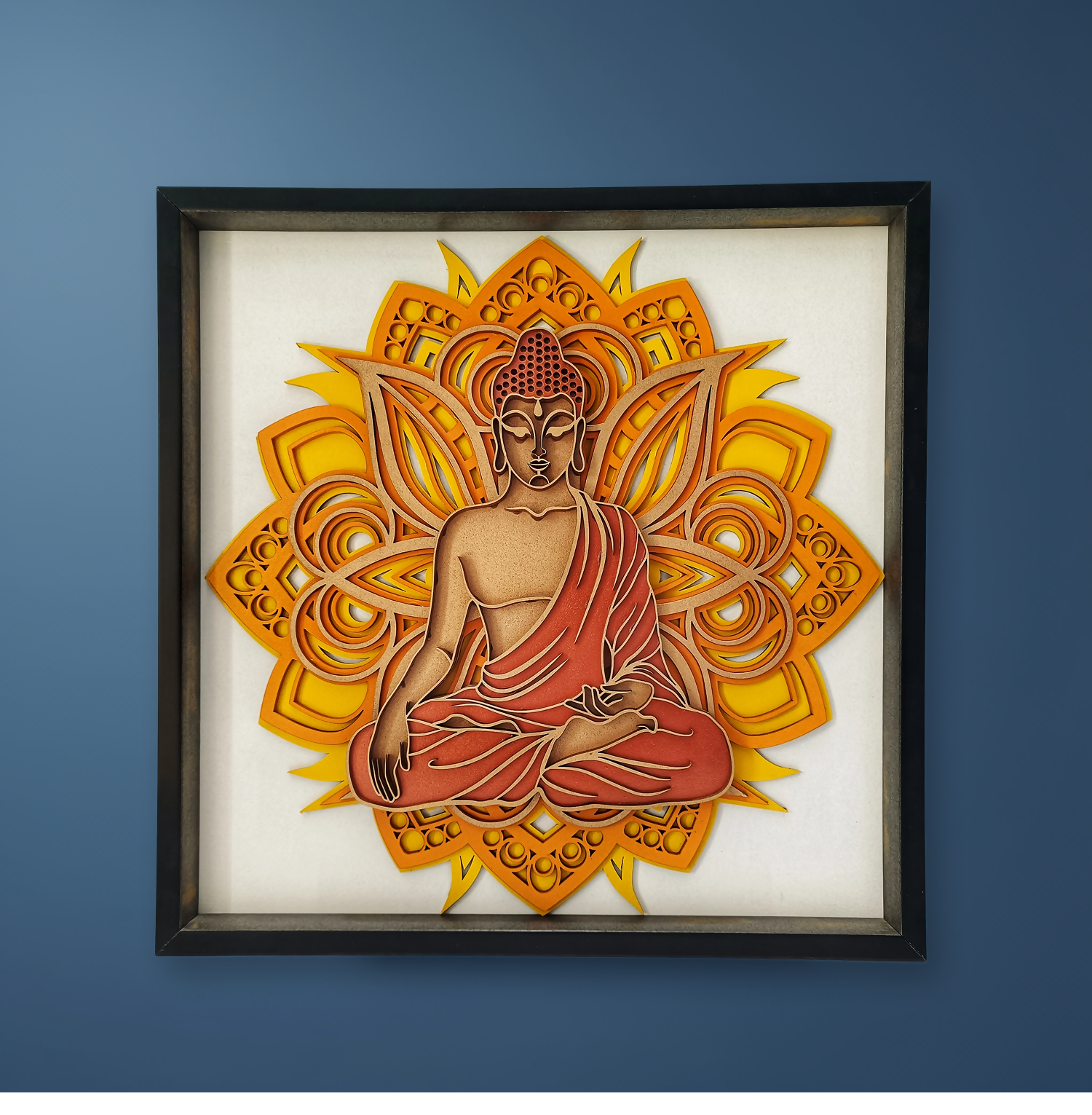 Handcrafted Wooden Buddha Wall Art – Multi-Layer 3D Wall Frame | Peaceful Mandala Design | Spiritual Home Decor Gift | Handmade Indian Artwork
