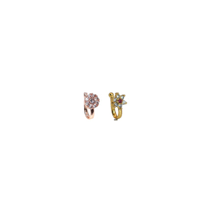 Rose gold clip-on stud nose ring with sparkling clear cubic zirconia stones