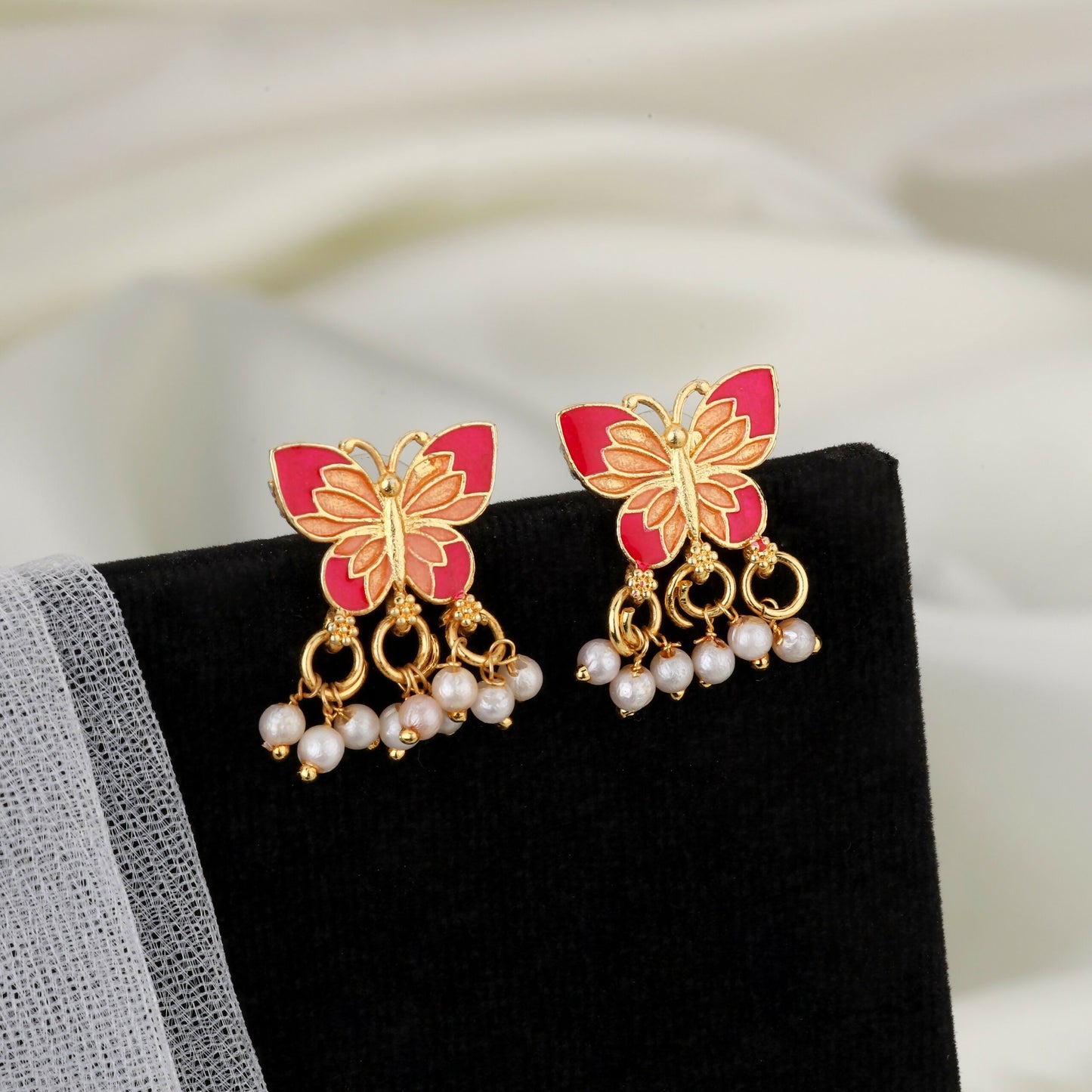 Artistic Meenakari Butterfly Choker Necklace Set with Pearl Drops