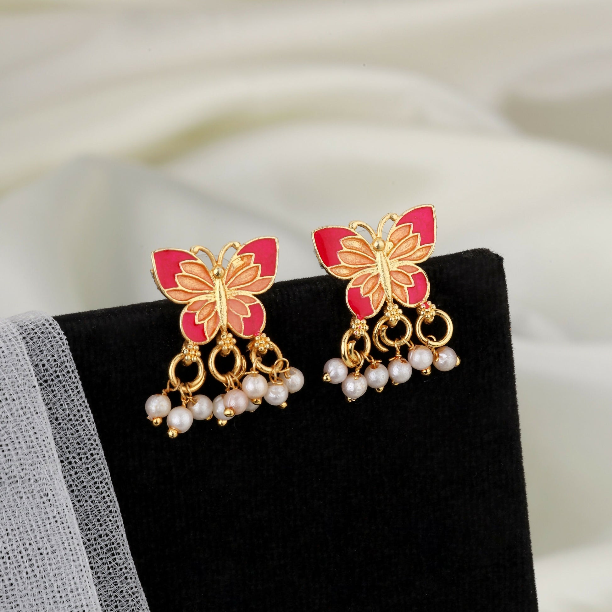 Artistic Meenakari Butterfly Choker Necklace Set with Pearl Drops