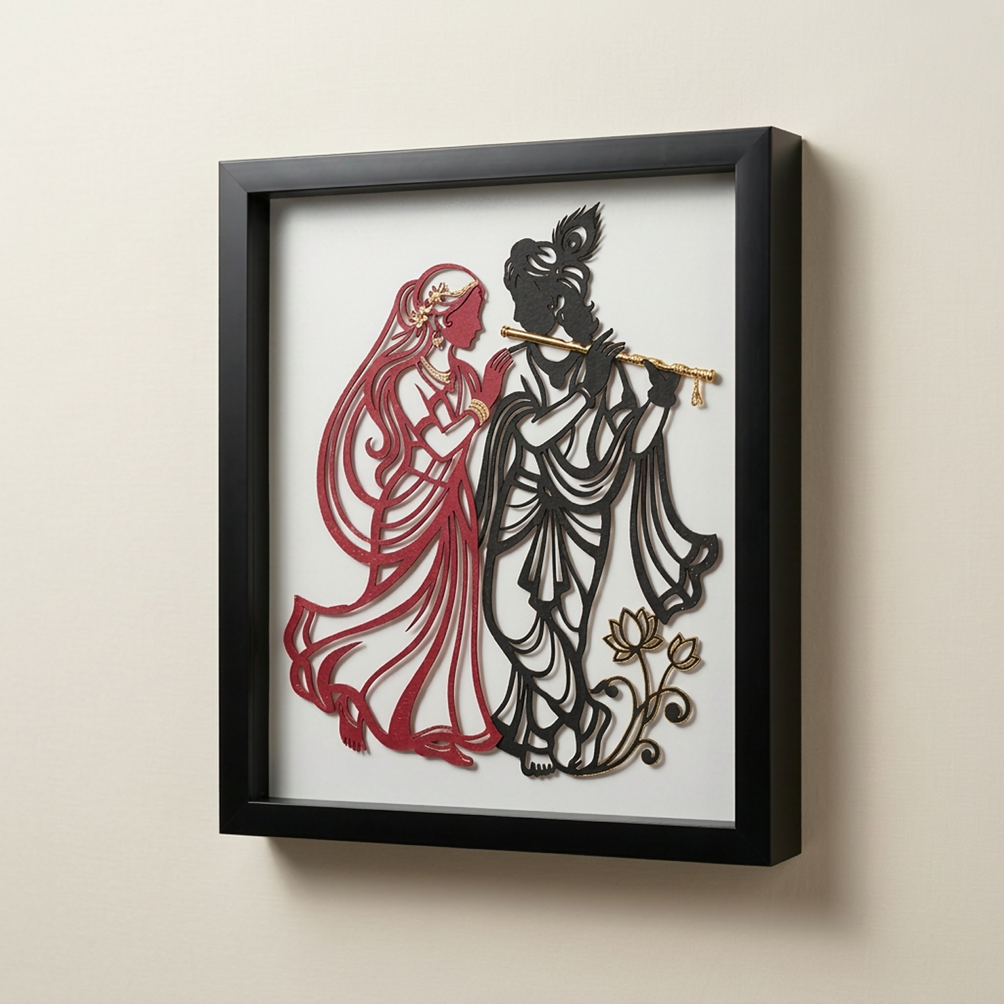 Premium Radha Krishna Wall Art Frame | 3D Wooden Handcrafted Religious Wall Decor