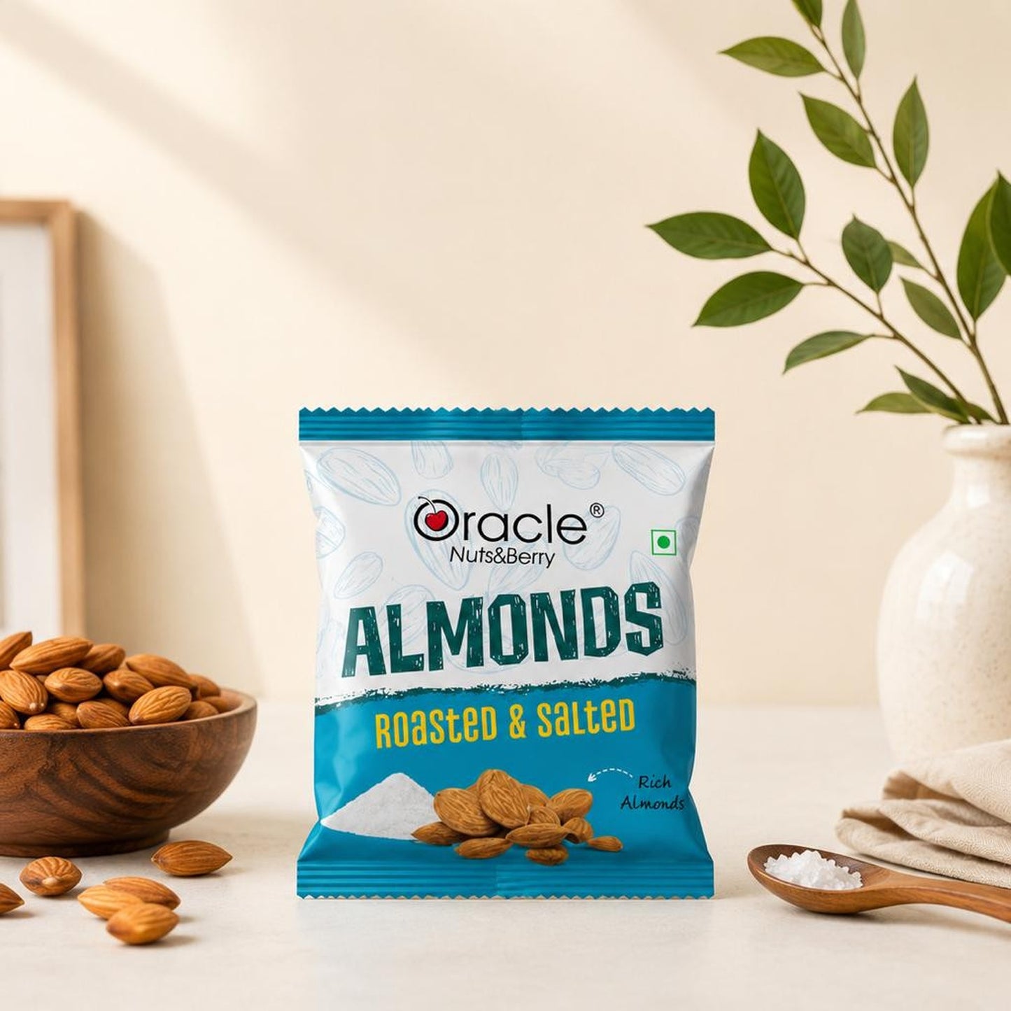 Oracle Roasted & Salted Almond Mini, Crunchy Single-Serve On-the-Go Badam Pack 18g