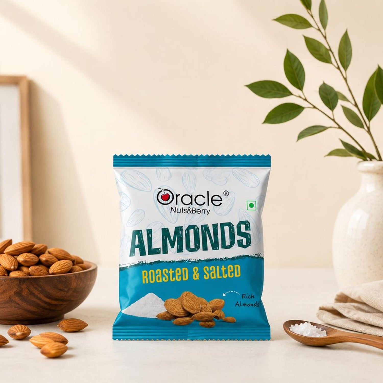 Oracle Roasted & Salted Almond Mini, Crunchy Single-Serve On-the-Go Badam Pack 18g