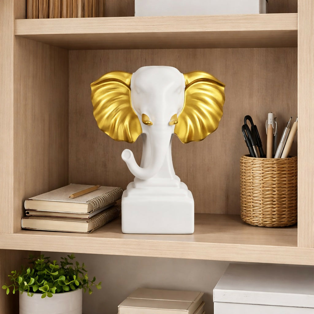 Elephant showpiece with detailed gold accents on ears and face