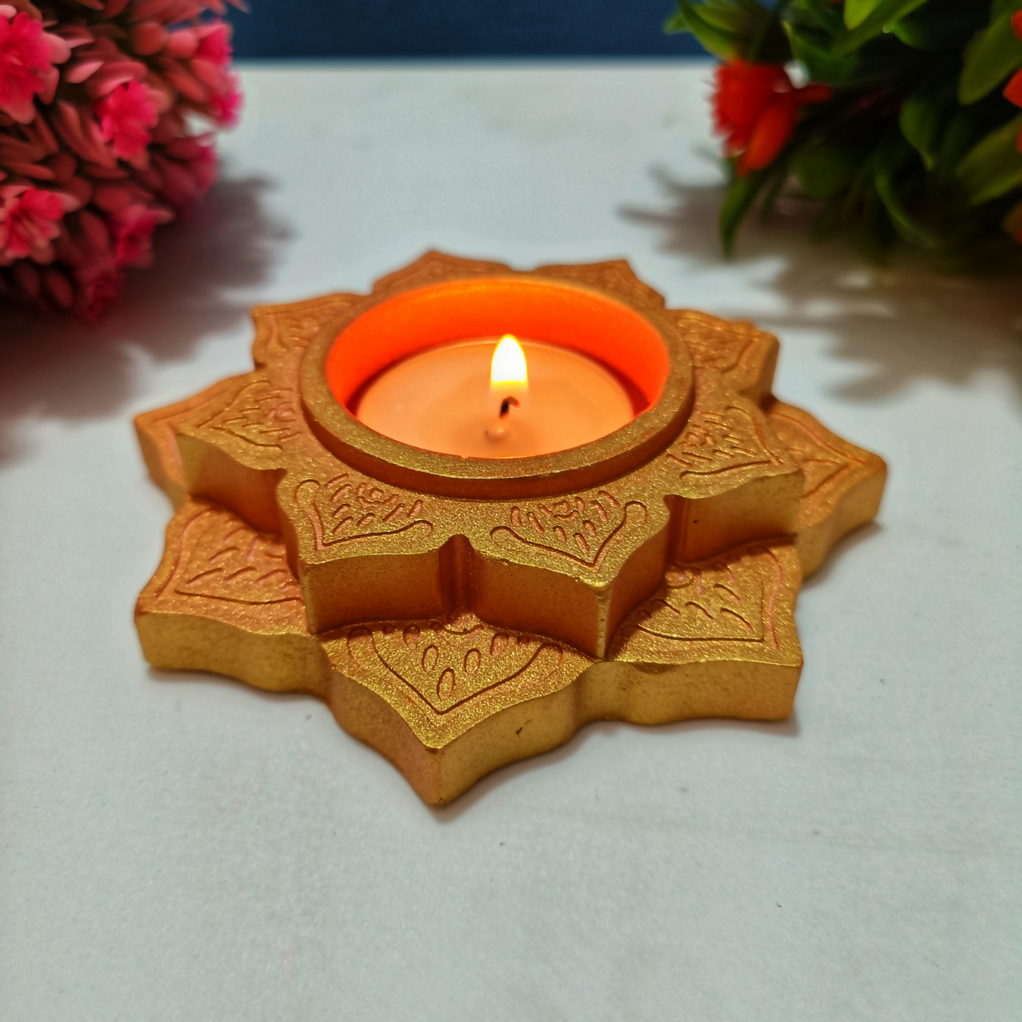 Handmade Lotus Diya – Rose Gold Tealight Holder | Traditional Candle Holder for Diwali, Pooja, Meditation & Home Décor | Festival Gift Item