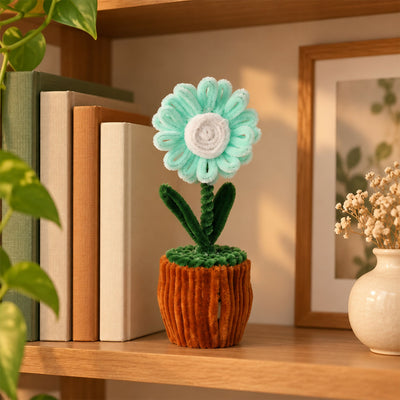 Daisy Style Pipe Cleaner Flower Plant in Textured Pot for Desk and Shelf Decoration
