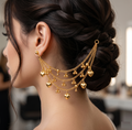 Gold Plated Multi Layer Earring Support Chain With Heart Charm Bridal Jewelry