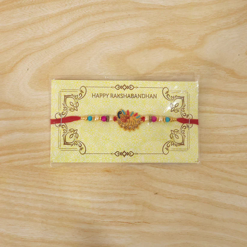Peacock Rakhi Elegant Stone Detailing with Red Thread (10pcs)