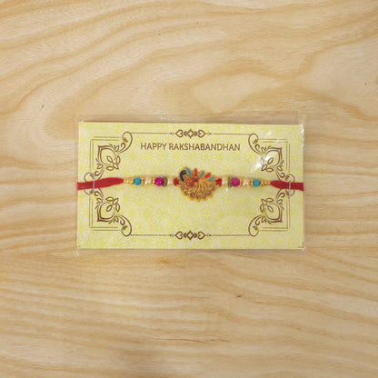 Peacock Rakhi Elegant Stone Detailing with Red Thread (10pcs)