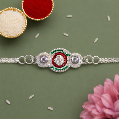 Silver Ganesha Rakhi Elegant Dual Chain for Raksha Bandhan (5pcs)