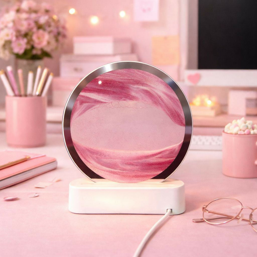 LED Round Static Blush Pink Sand Art Lamp | Cute Ambient Decorative Night Light