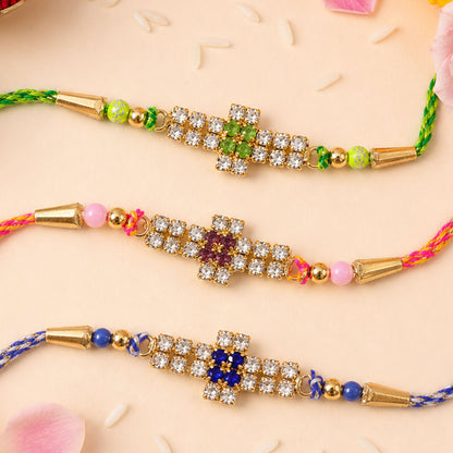 Cross Motif Stone Band Rakhi for Brother Gifting (Pack of 6)