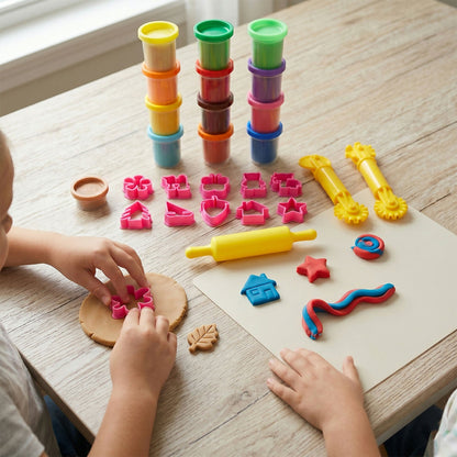 Frisky Dough Pattern Art Kit For Kids With Dough Containers Moulds And Rollers