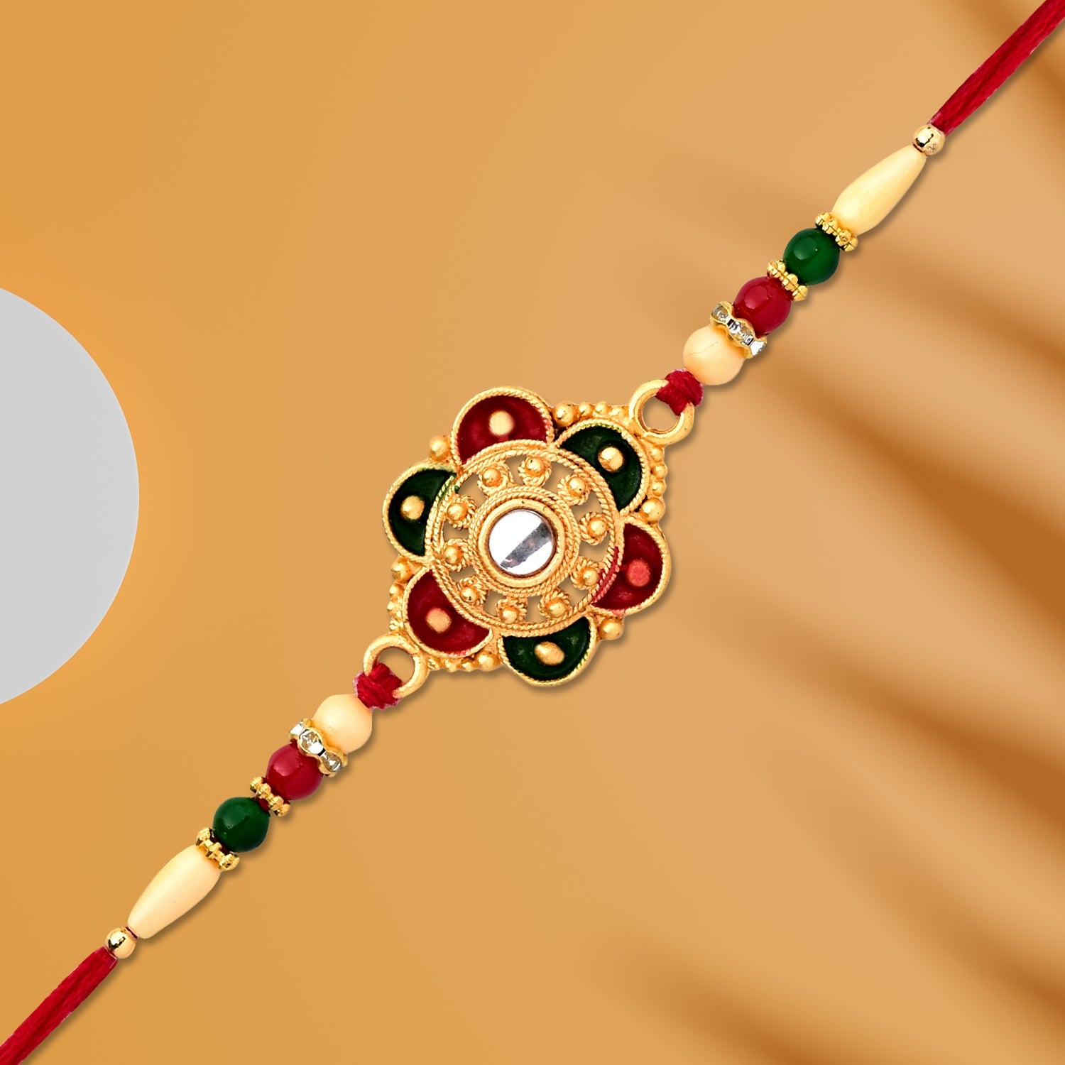 Designer Flower Motif Kundan Rakhi with Beads Rakhi for Brother (10pcs)