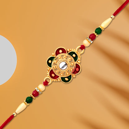 Designer Flower Motif Kundan Rakhi with Beads Rakhi for Brother (10pcs)