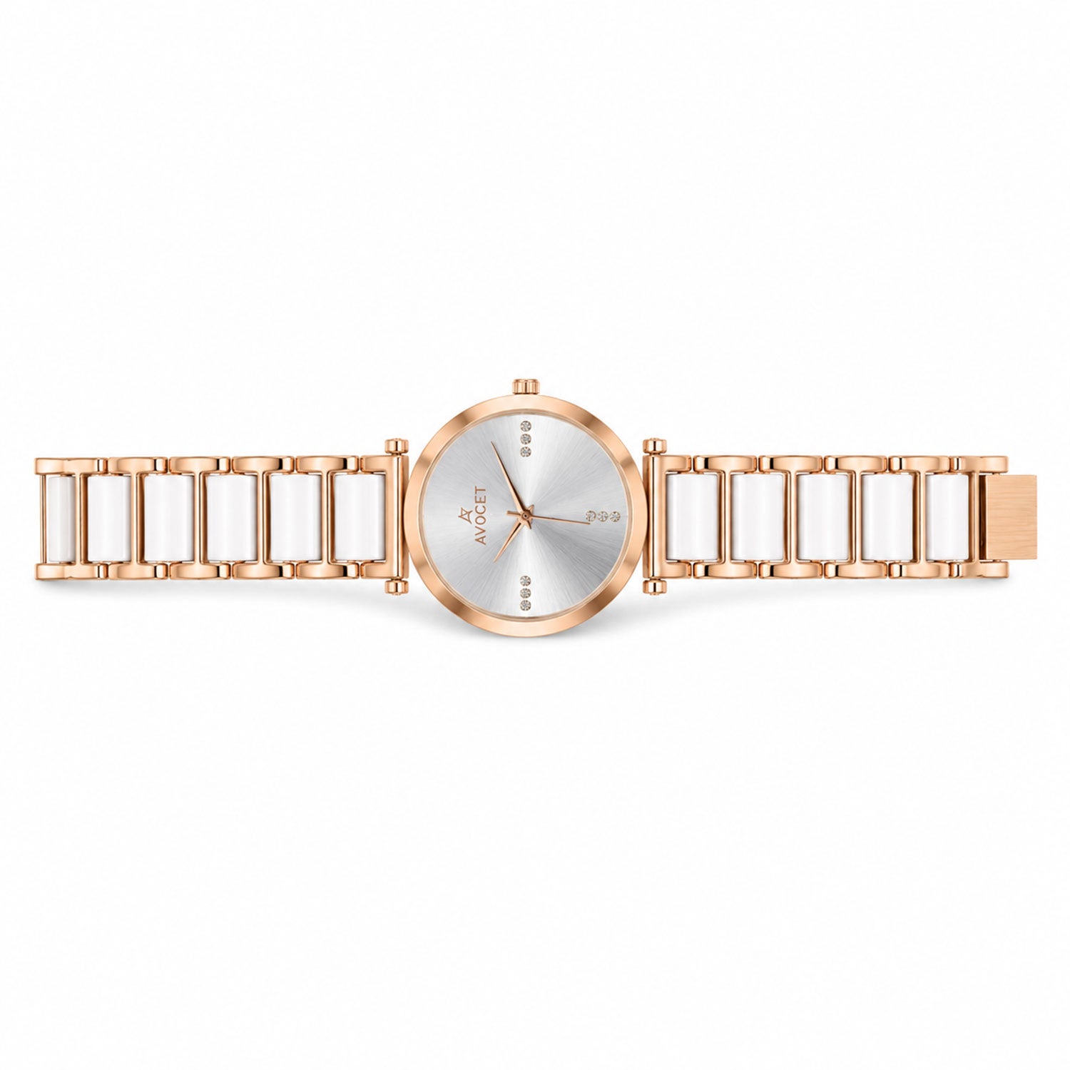 Rose Gold Round Dial Watch with Black Butterfly Charm Bracelet for Women