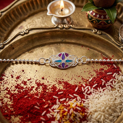 Oval Enamel Stone Charm Chain Bracelet Rakhi for Brother Elegant & Memorable (10pcs)
