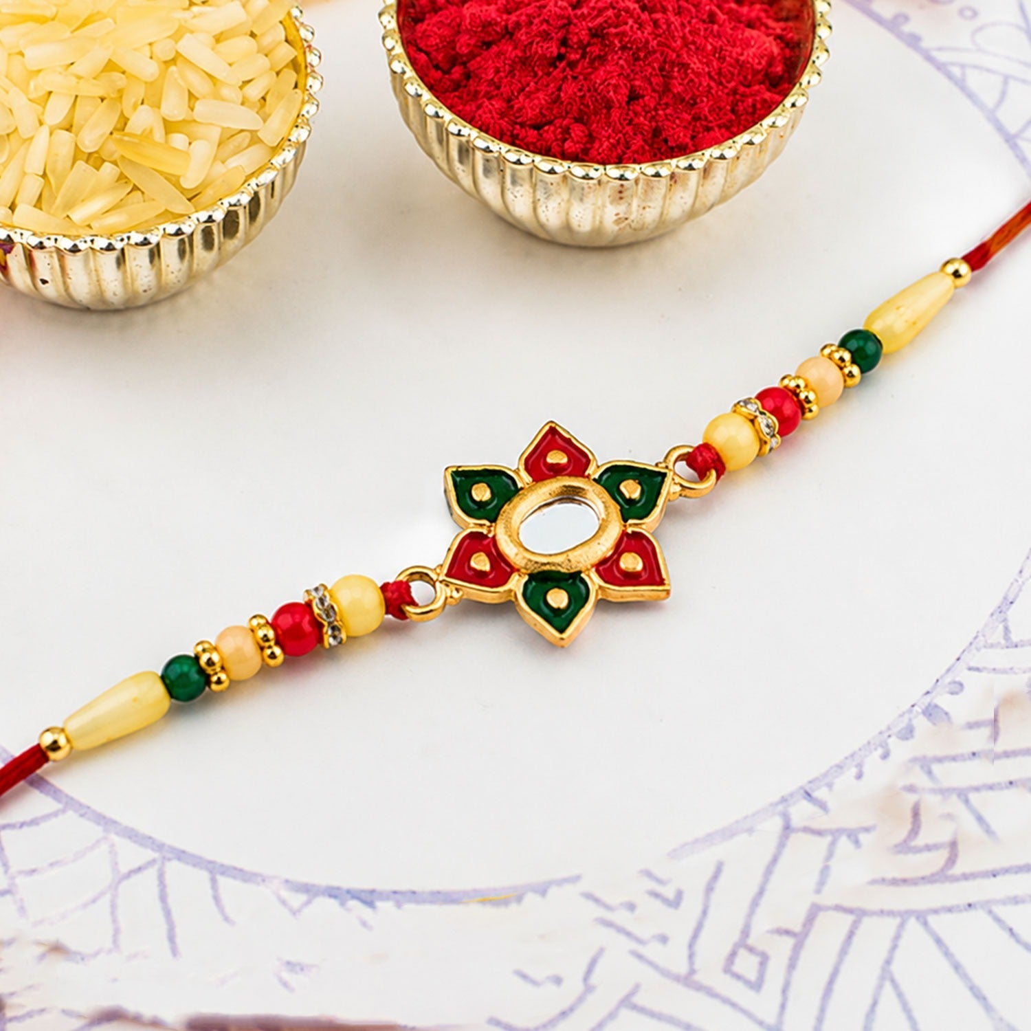 Floral Rakhi with Multicolor Stone Work Elegant Raksha Bandhan Gift (10pcs)