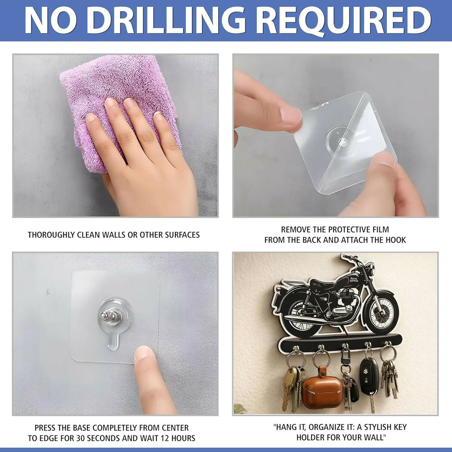 Bike Design Royal Enfield Style Wooden Key Holder with 5 Hooks