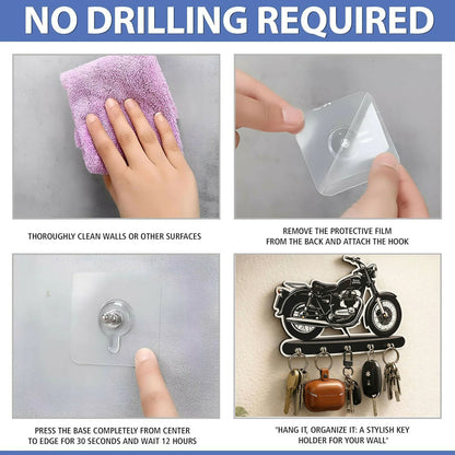 Bike Design Royal Enfield Style Wooden Key Holder with 5 Hooks