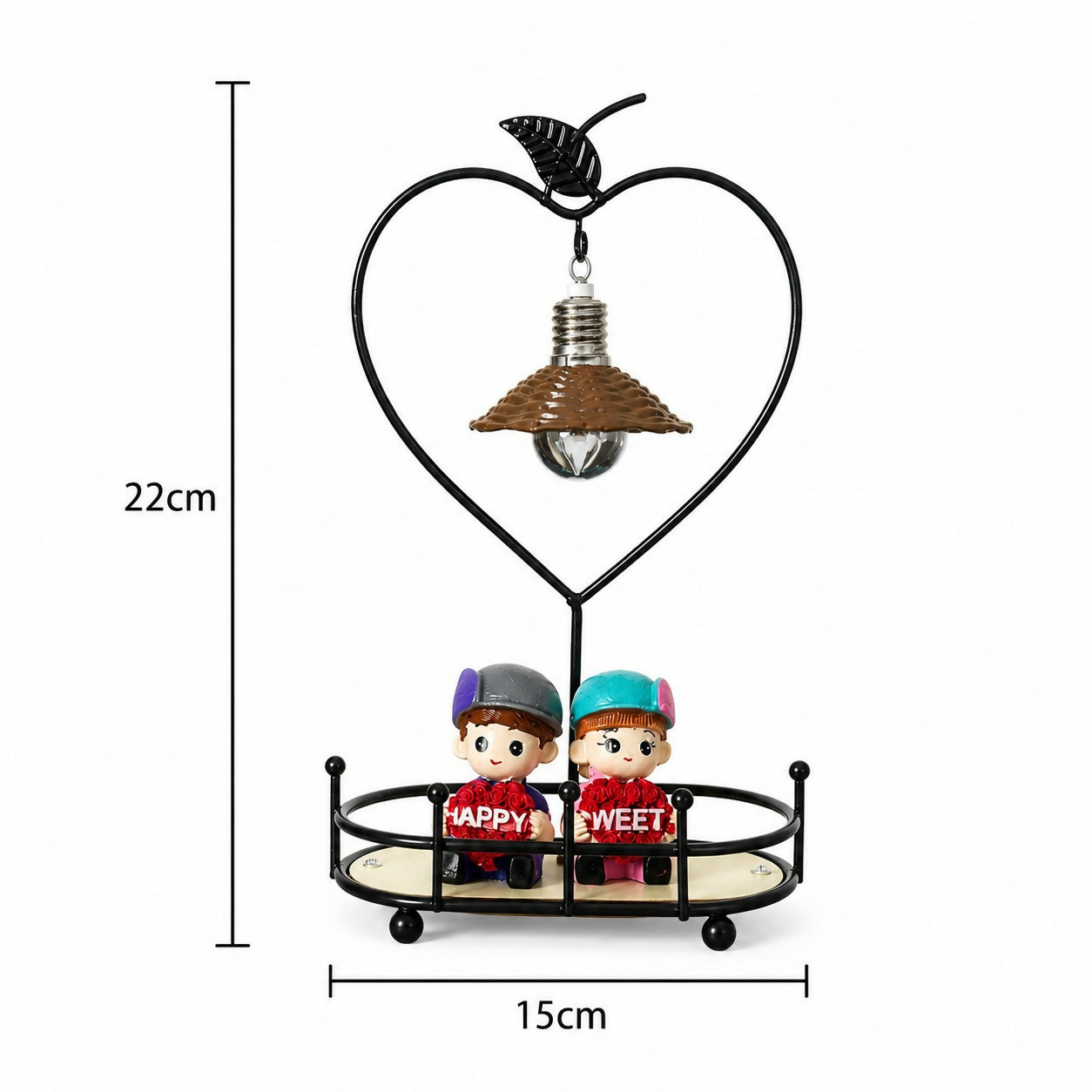 Modern home decor lamp with couple figurines and metal frame