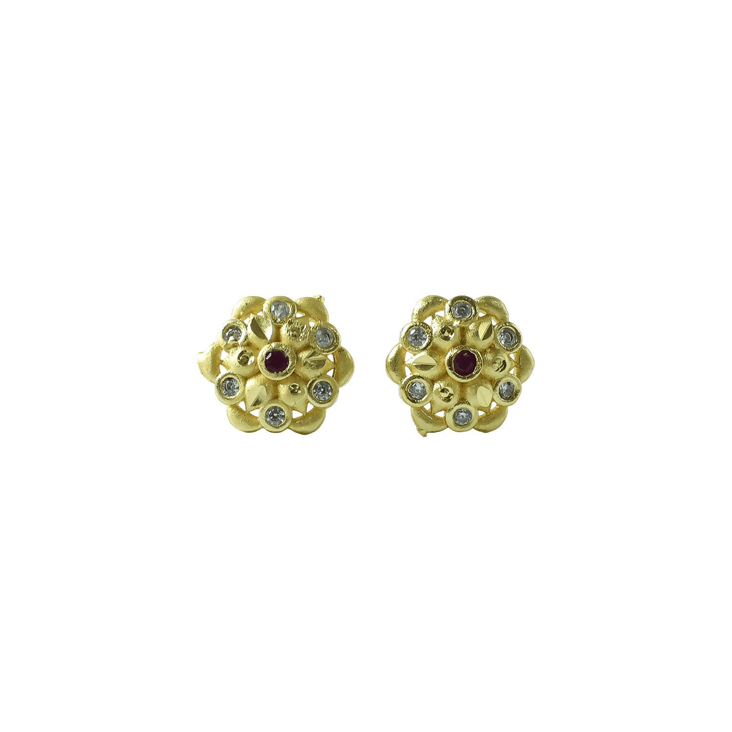 Beautiful gold stud earrings with detailed geometric crystal design