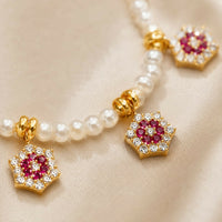 Golden-Plated Pearl Dokiya with Sparkling Flower Pendant Charms - IMITATION JEWELLERY