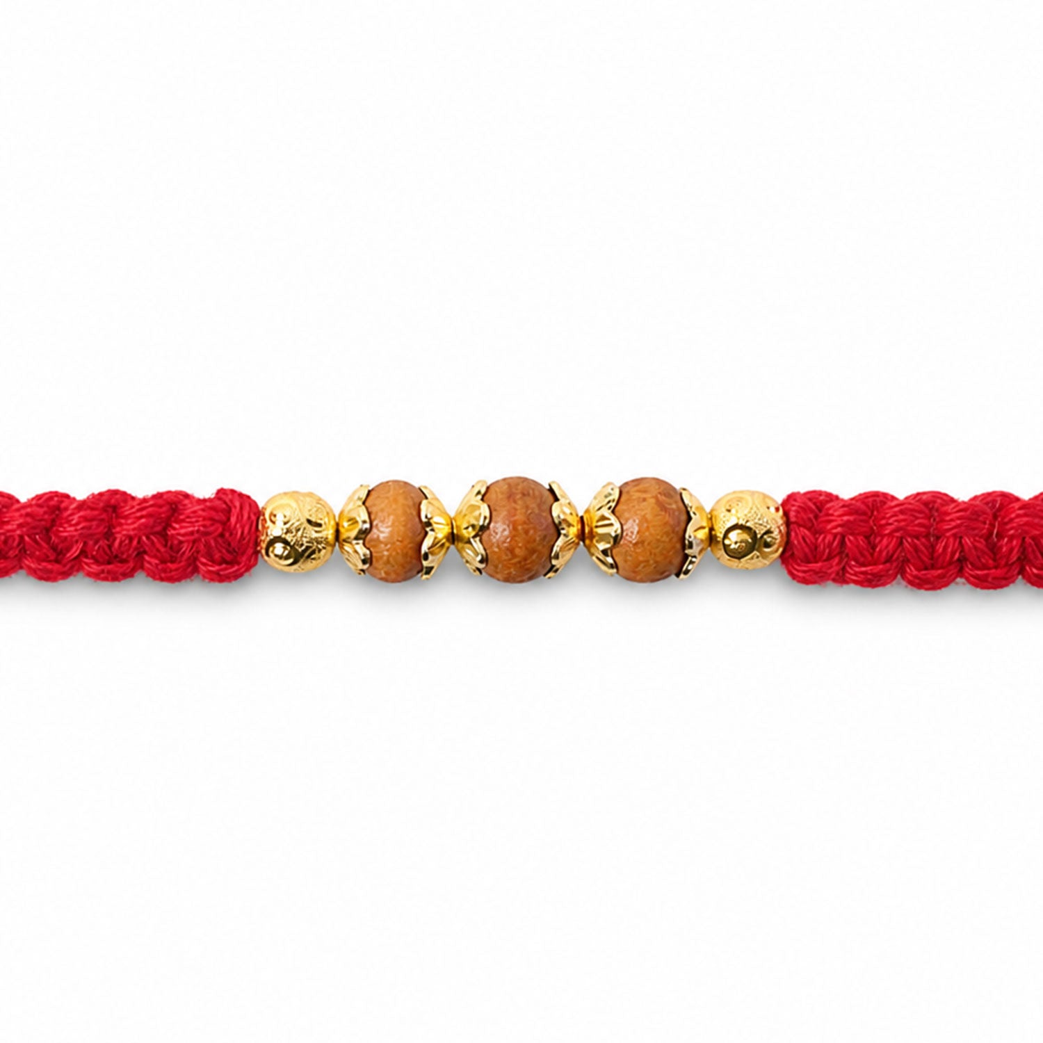 Red Braided Rakhi with Natural Wooden Bead Pendant Accents