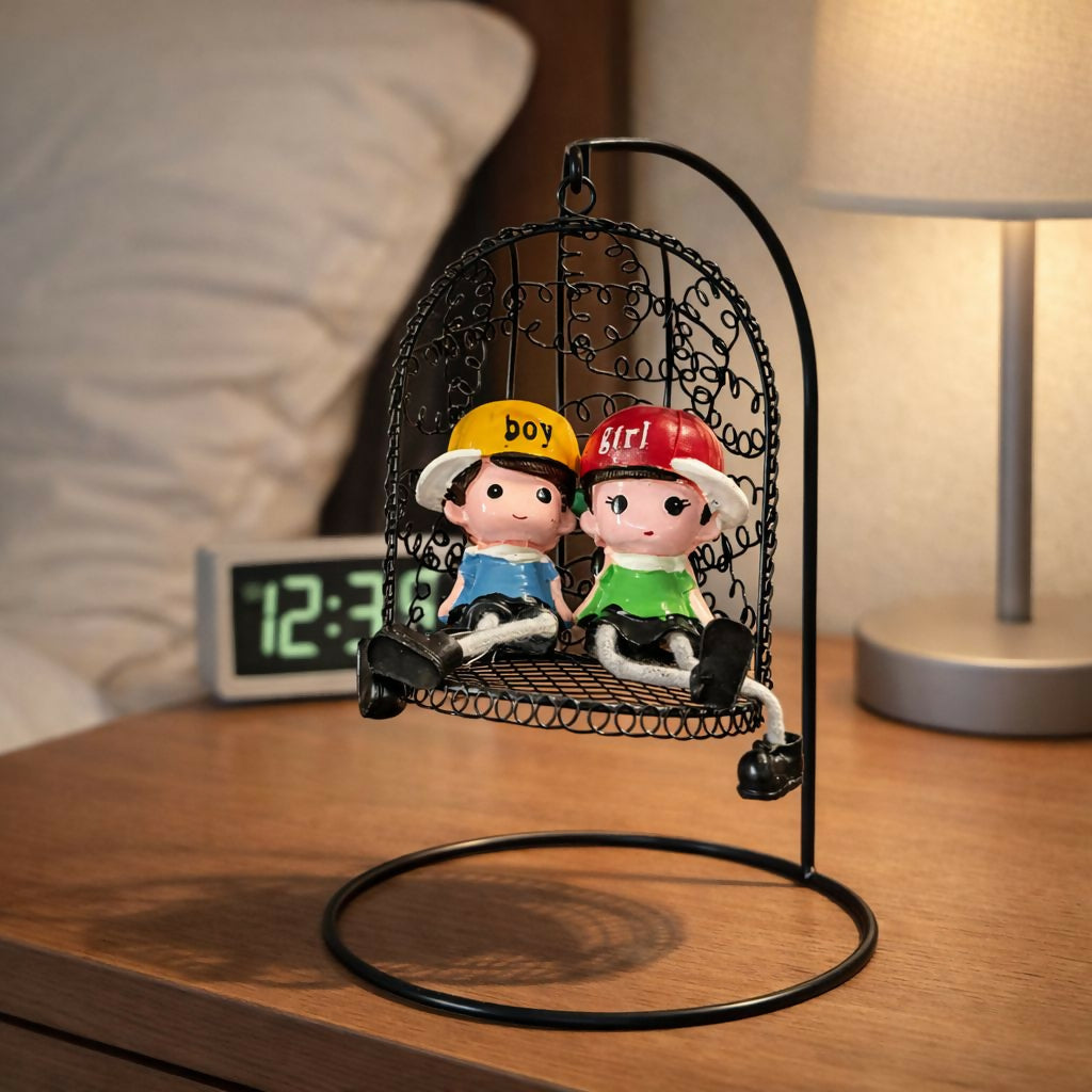Couple Swing Showpiece with Hanging Chair Cute Tabletop Decor