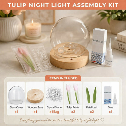 DIY Tulip Night Light Kit LED Glass Dome Decorative Table Lamp