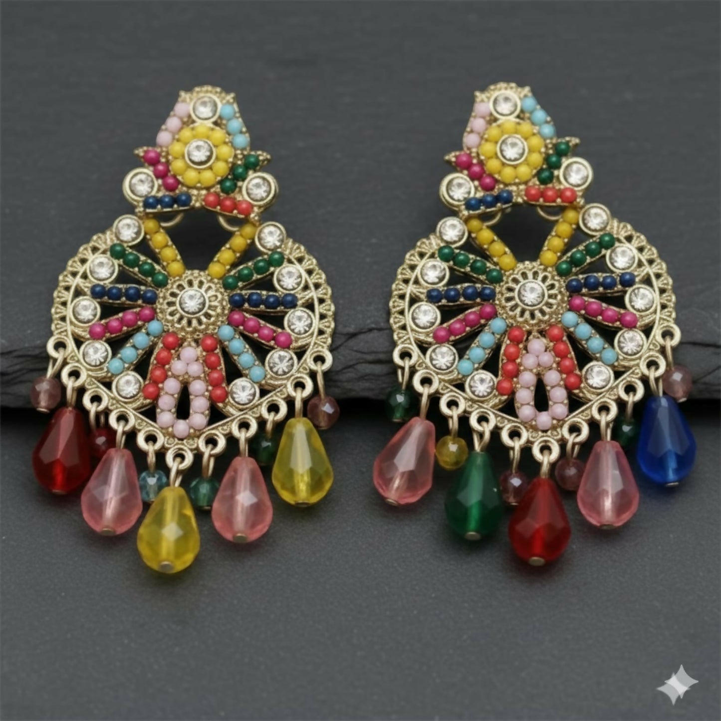 Premium Handcrafted Multicolor Teardrop Hanging Earrings