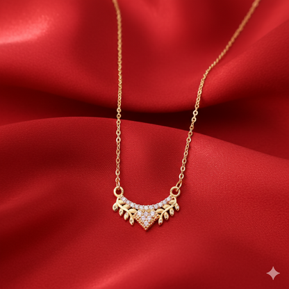 Gold Plated AD V-Shape Leaf Pendant Necklace For women and girls