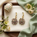 Elegant Floral Geometric Stone Studded Drop Earrings for Women Ethnic Party Wear