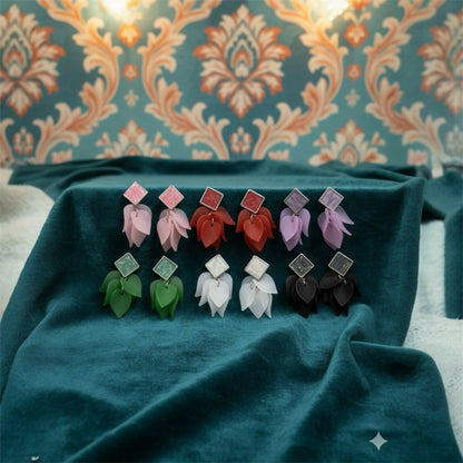 Premium Acrylic Petal Drop Earrings with Square Stud Top – Multicolor Fashion Collection (Pack Of 6)