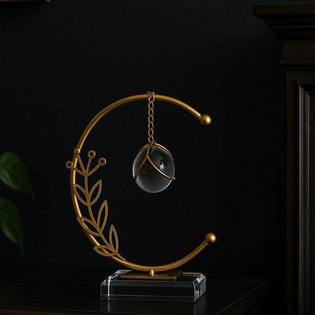 Crystal Ball Crescent Metal Table Decor Modern Decorative Showpiece
