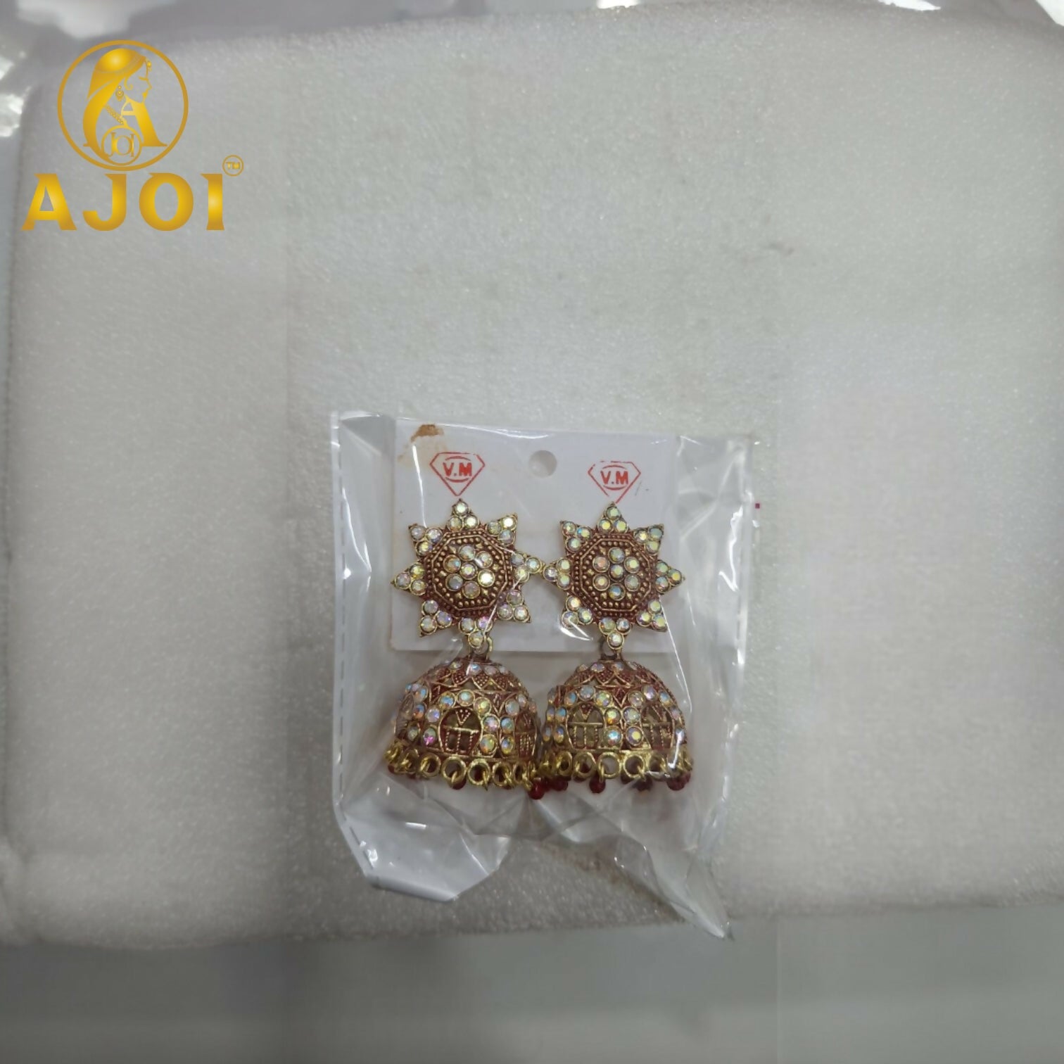 Traditional Gold Plated Kundan Jhumka Earrings with Red Bead Drops