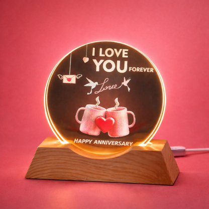 I Love You Forever LED Acrylic Lamp with Wooden Base | Anniversary Night Light