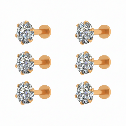 Gold Plated Round Cut AD Stud Earrings for women and girls Combo Pack of 6