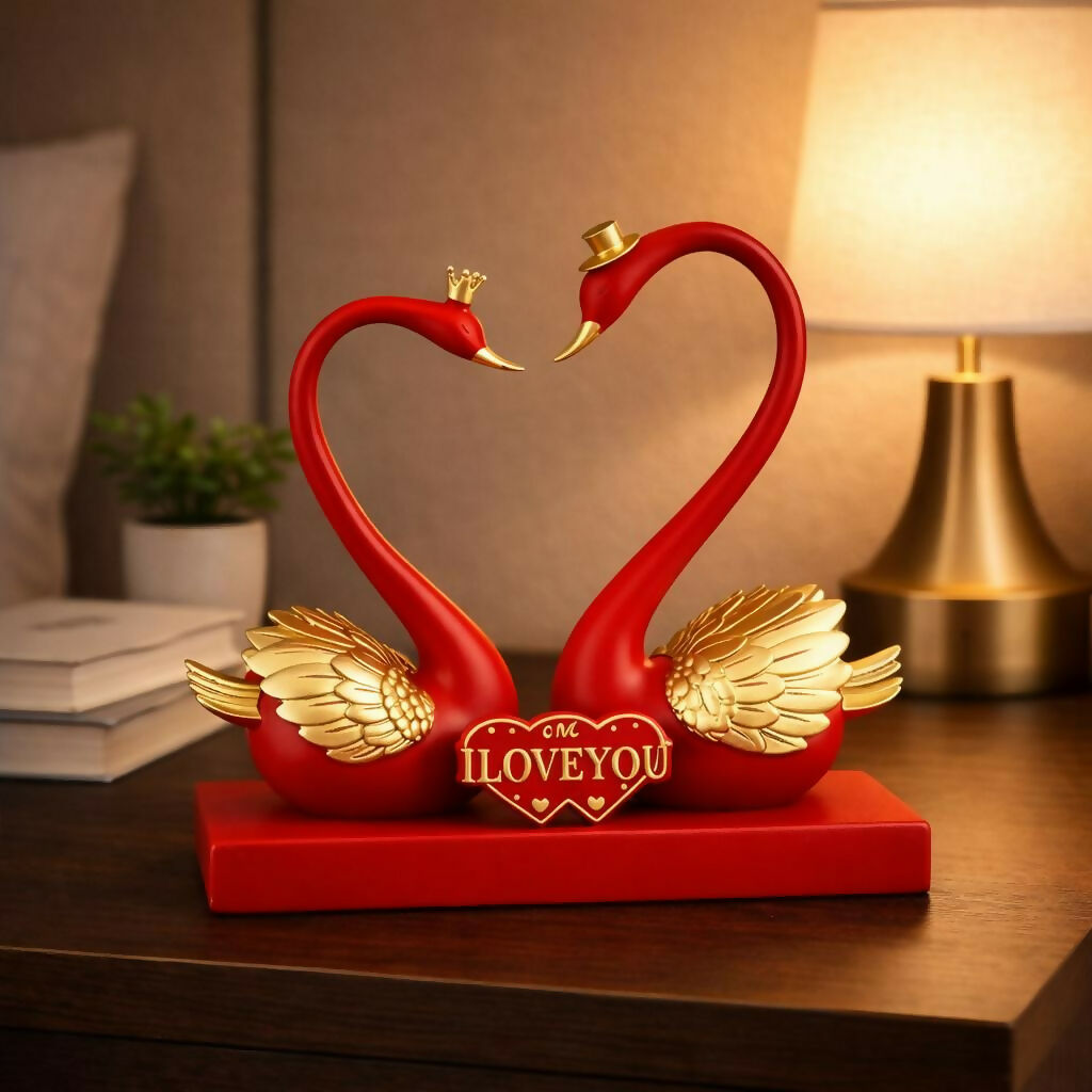 Close-up of Romantic Swan Couple Showpiece detailing
