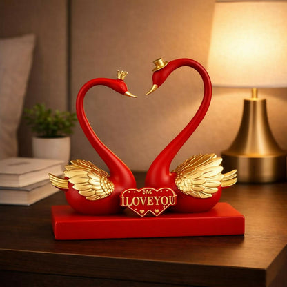 Close-up of Romantic Swan Couple Showpiece detailing