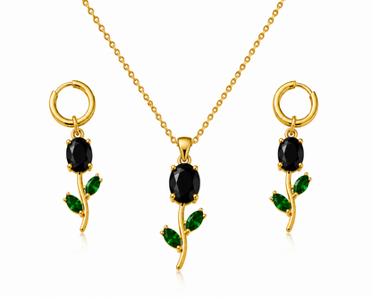 Model showcasing the green stone necklace set with a traditional Indian outfit.
