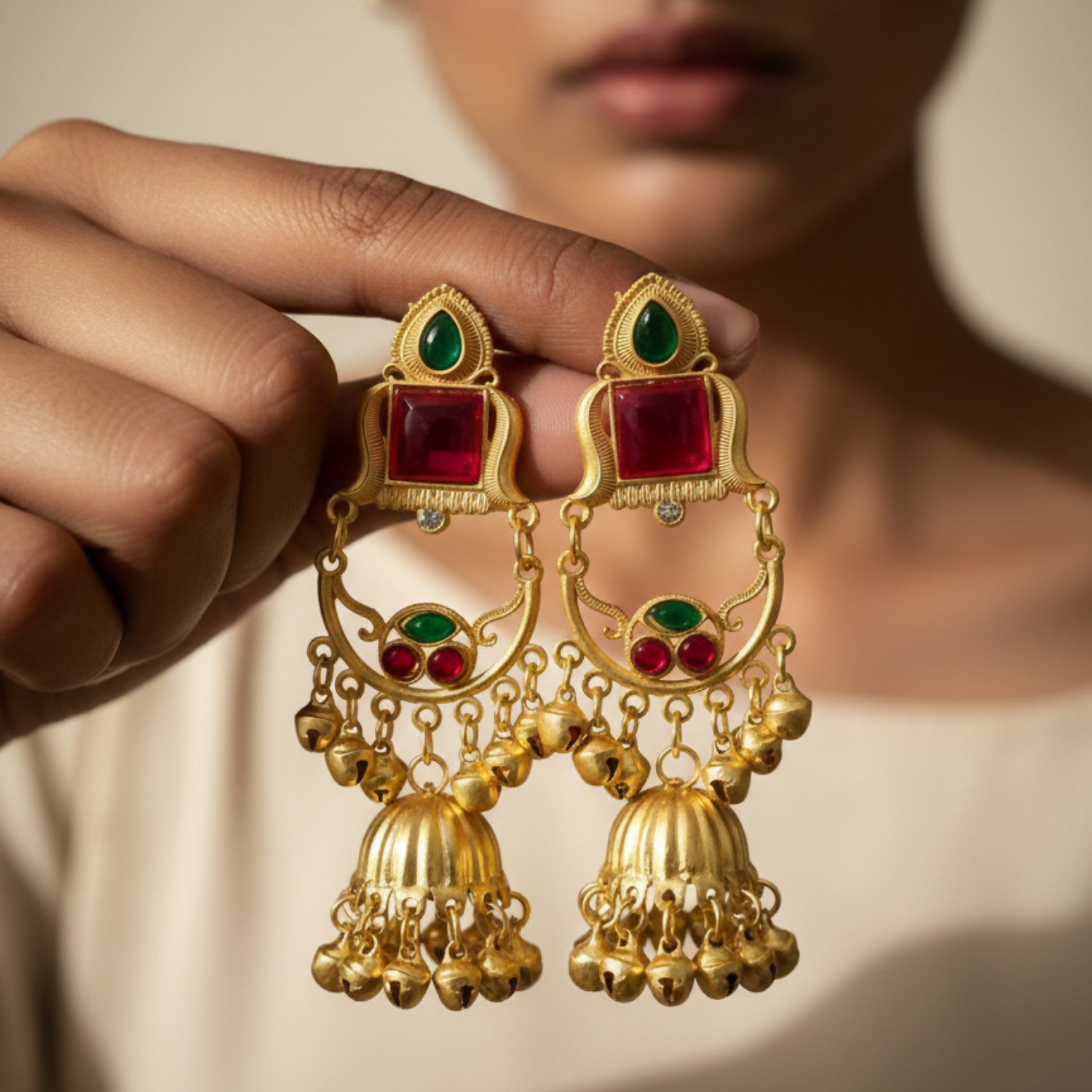 Kashmiri Jhumka Drop Earrings with Kundan & Pearl Tassels–Luxury Earrings